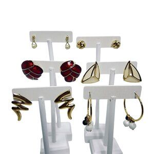 Lot Of 6 Gold Tone Pierced Earrings In Mixed Styles (5860)